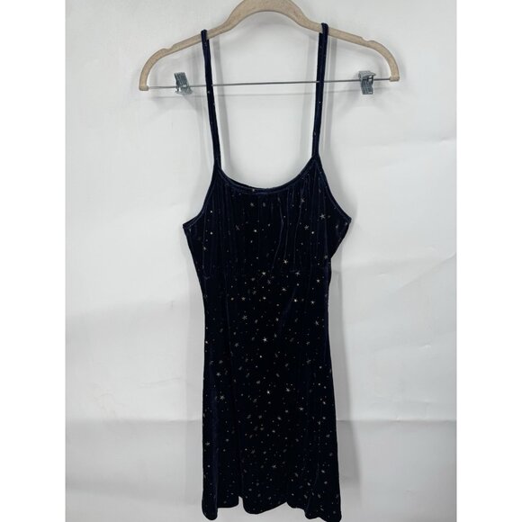 Romwe Celestial Space Star Print Velour Mini Slip  Retro Y2K Navy Blue Stretchy - Picture 1 of 8